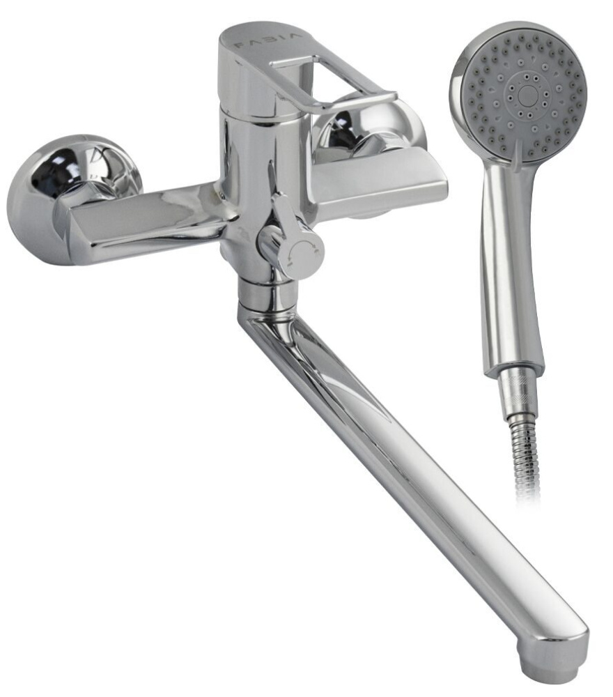 9770 FABIA Смеситель в ванную квадратный корпус, длинный плоский излив