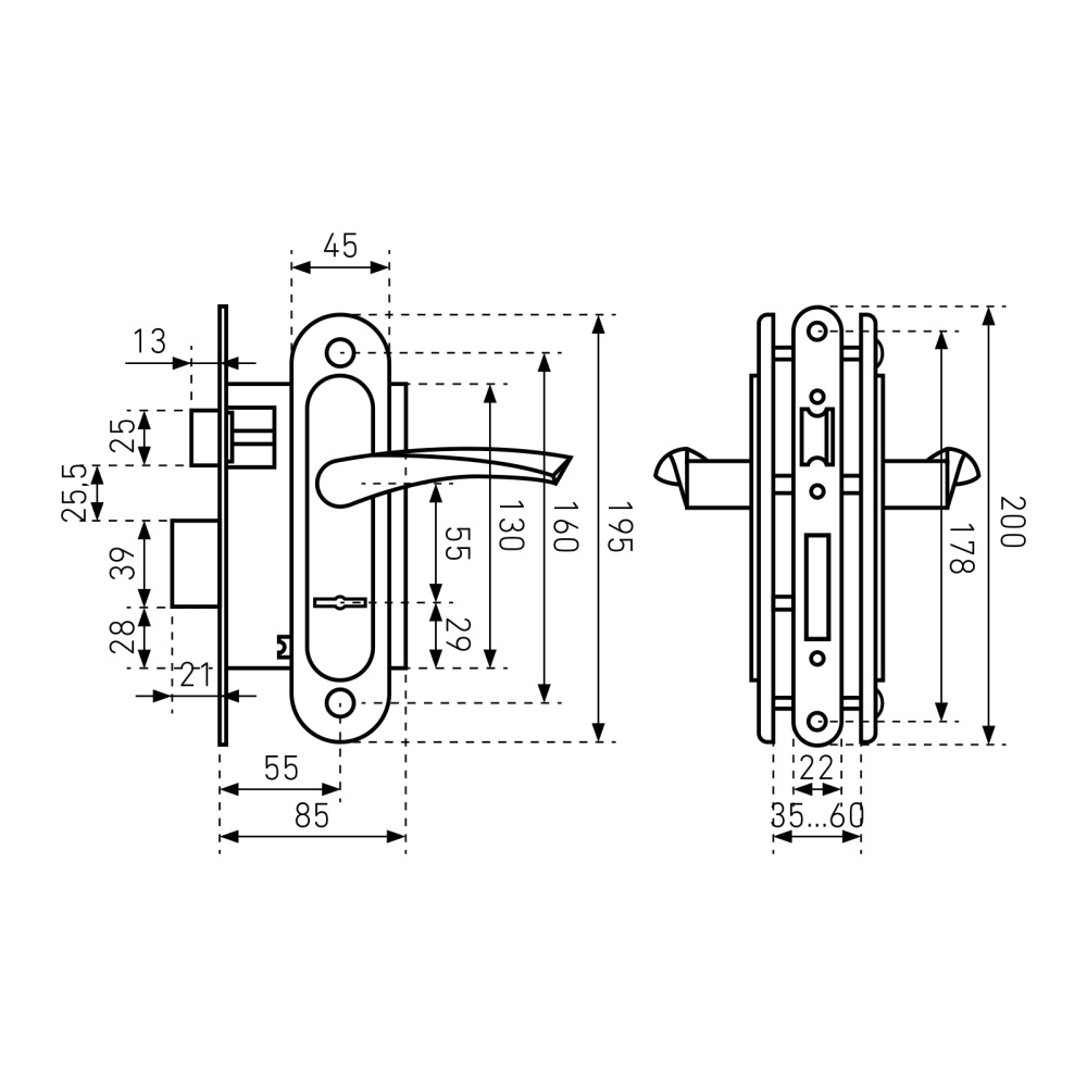 Замок врезной Птимаш ЗВ9-4.07 медь с/руч