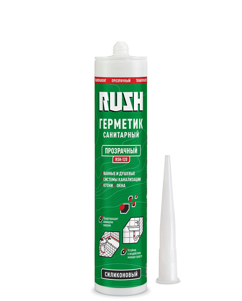 Герметик силиконовый санитарный ПРОЗРАЧНЫЙ RUSH 230 мл (RSK-120)